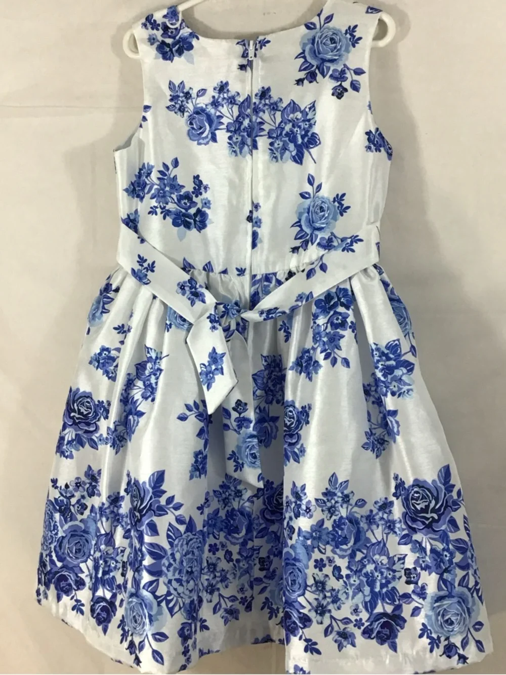 Girls Floral Ruffle-Front Petticoat Fancy   Blue & White Shantung Party‎ Dress